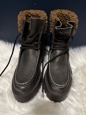 Sam Edelman Brown Leather Sherpa-Lined Lace-Up Men's Boots